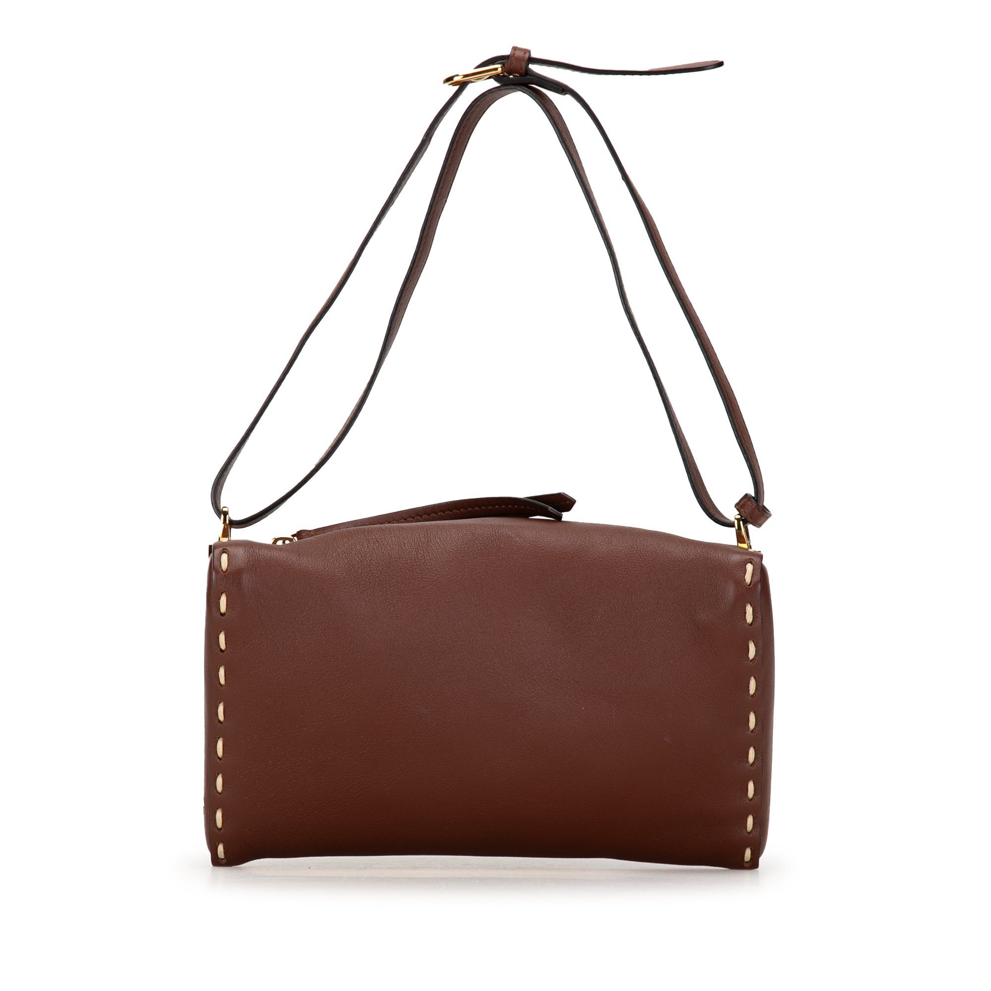 Fendi Fendi Calfskin Selleria Triangle Shoulder Bag Brown Size ONE SIZE - 1 Thumbnail