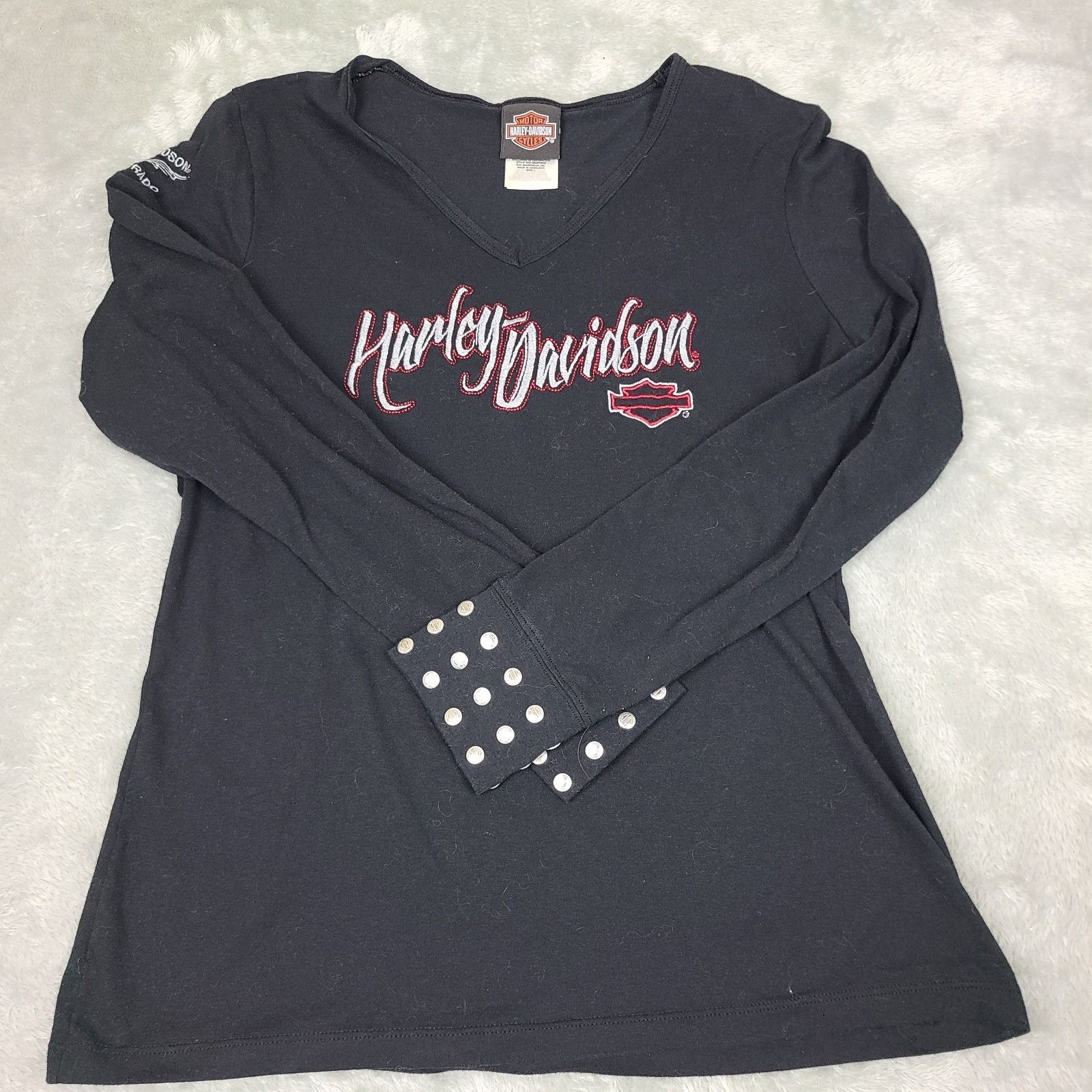 Harley Davidson Harley-Davidson Top Tee Women Large Sleeve Long Sleeve Bla Size L / US 10 / IT 46 - 1 Thumbnail