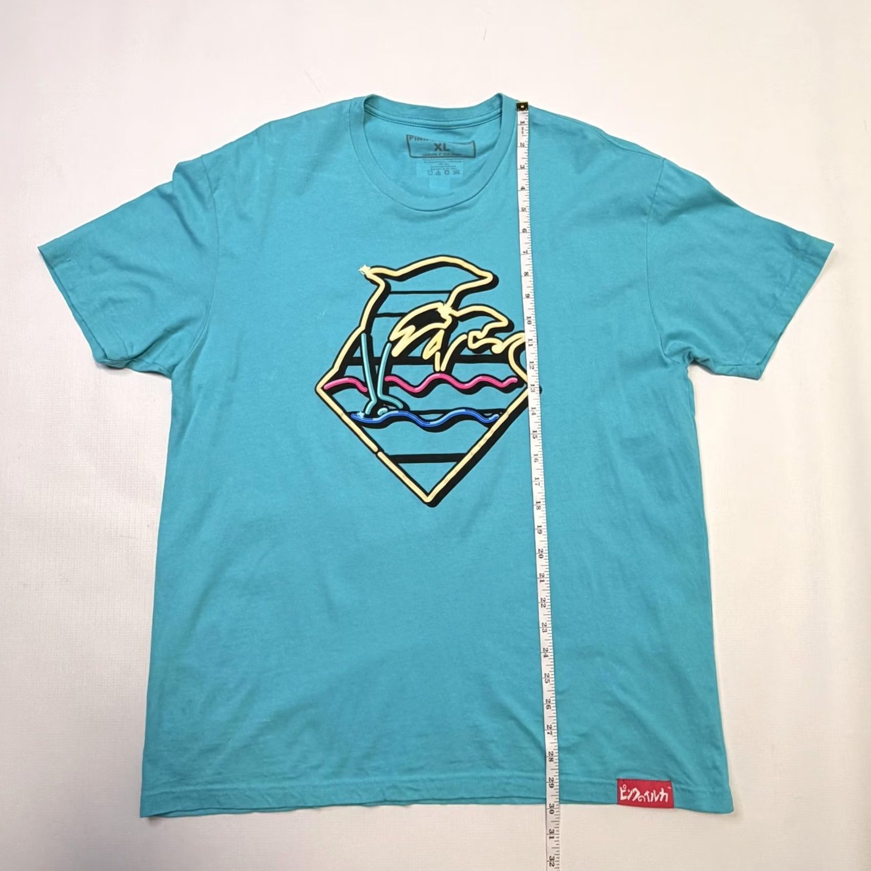 Vintage Pink Dolphin Shirt Mens XL Blue Neon Palm Tree Wave Graphic Surf Beach Tee Size US XL / EU 56 / 4 - 5 Thumbnail