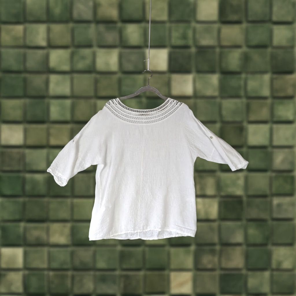 Vintage Francesca Bettini Womens White Linen Blouse Top M Made In Italy Boho Lagenlook Size M / US 6-8 / IT 42-44 - 1 Thumbnail