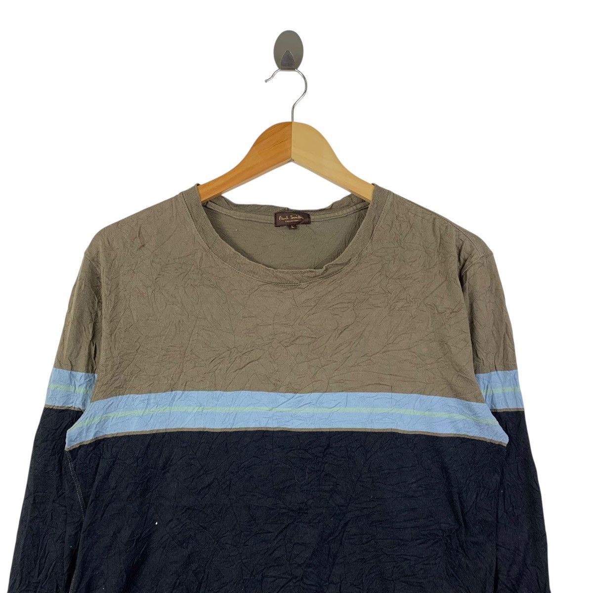Paul Smith Paul Smith Collection LS Tee Olive Navy Stripe Panel Design Size US L / EU 52-54 / 3 - 2 Thumbnail