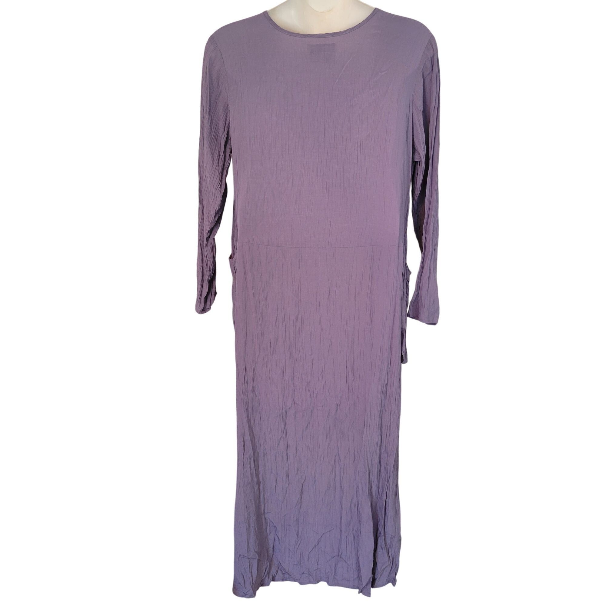 FLAX Flax L Long Sleeve Crinkle Rayon Maxi Dress Pockets Lagenloo Size L / US 10 / IT 46 - 5 Thumbnail