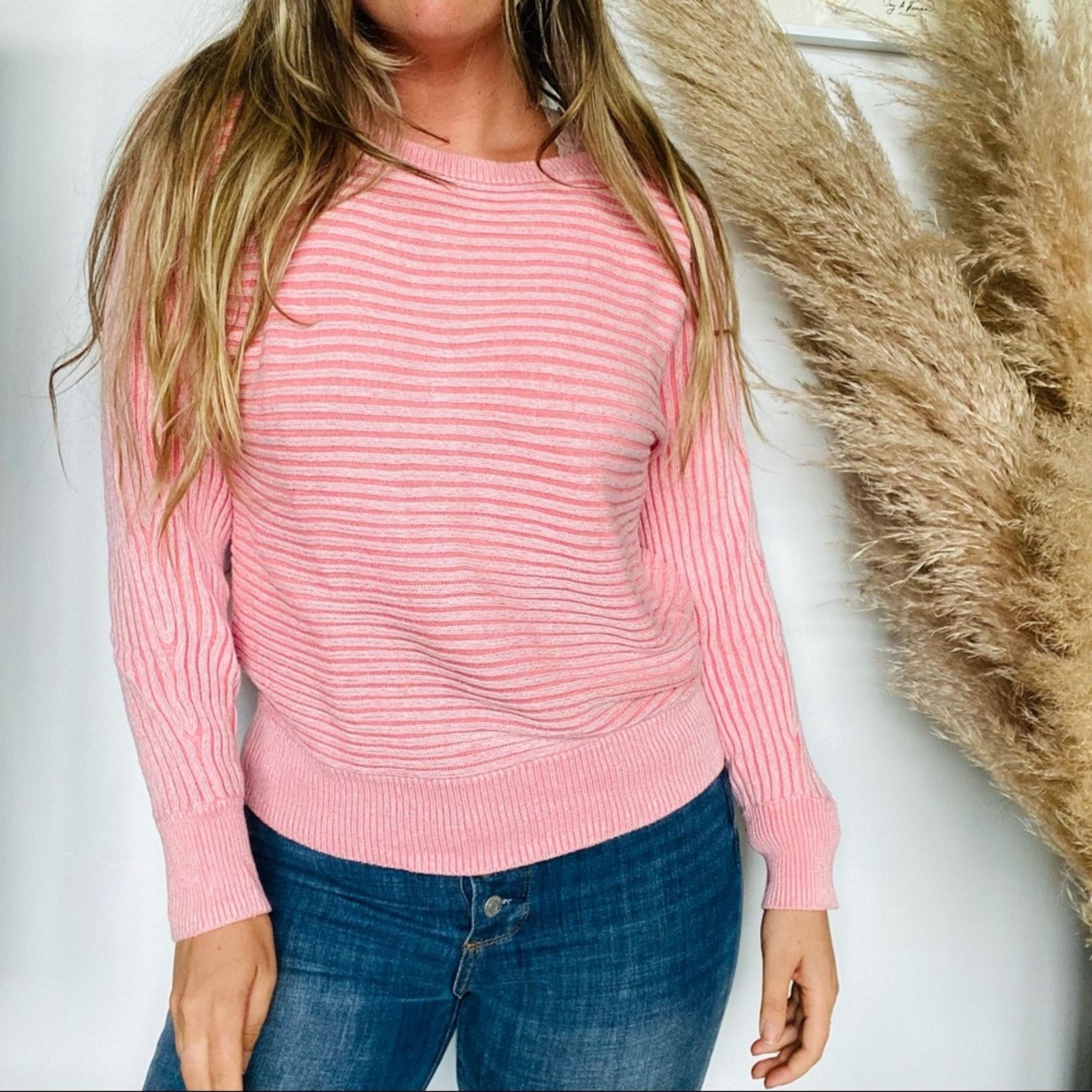Gap GAP Blush Soft Pink Stripe Knit Long Sleeve Pullover Sweater Size M / US 6-8 / IT 42-44 - 2 Thumbnail