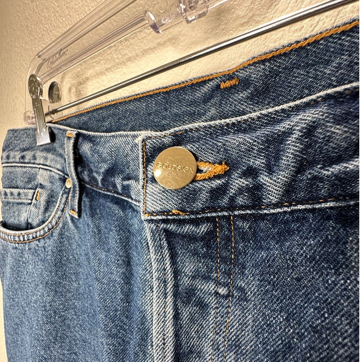 GOLDSIGN Goldsign Gold Button Fly Med Wash Straight Leg Crop Jeans 31 Size 31" - 6 Thumbnail