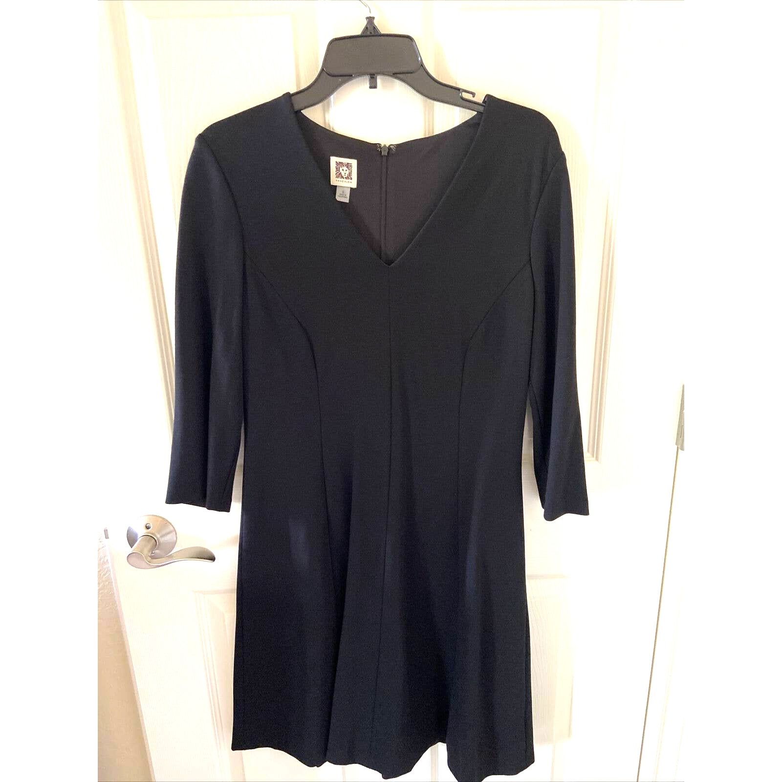 Anne Klein Anne Klein 3/4 Sleeve V Neck Stretch Black Flare Dress 6 Size M / US 6-8 / IT 42-44 - 1 Thumbnail