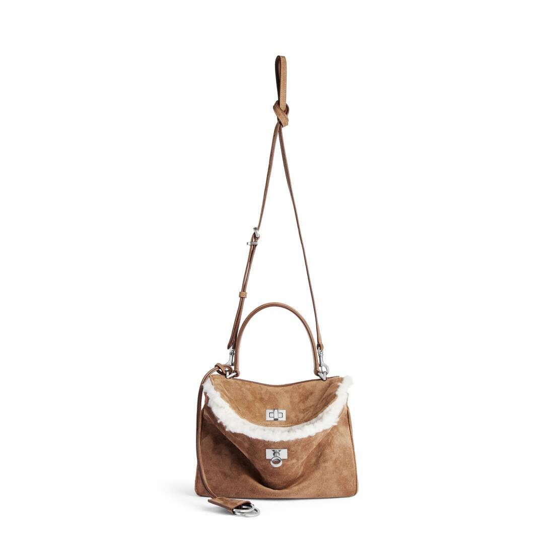 BALENCIAGA Rodeo Mini $3090 Noce/White Suede Top Handle Bag