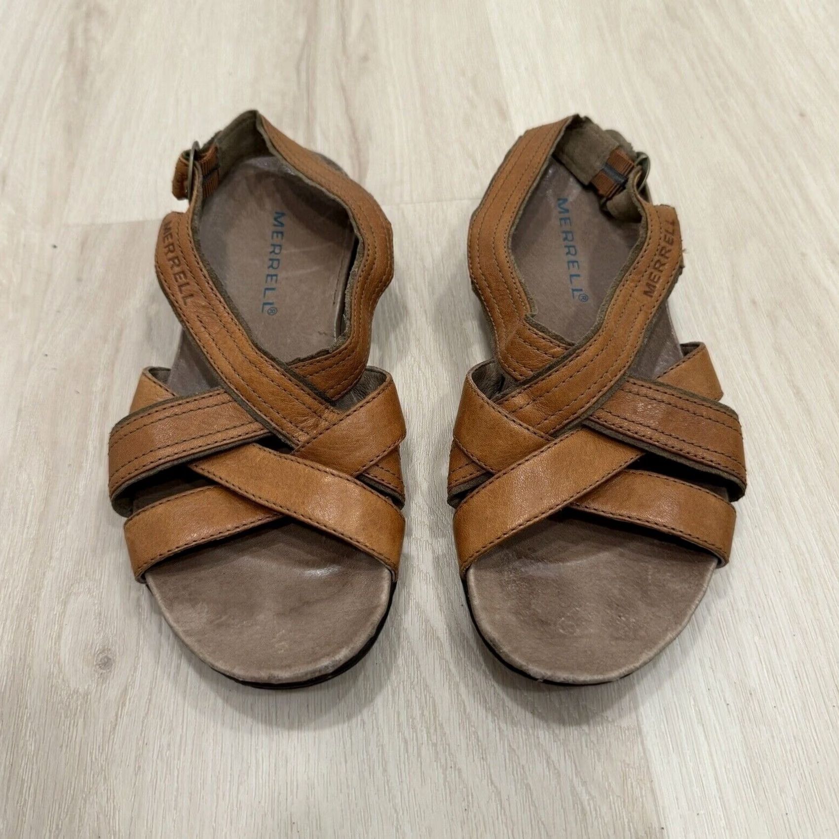 Merrell Merrell Sandals Leather Cross-Strap Slingback Women Brown 6 US Size US 6 / IT 36 - 3 Thumbnail