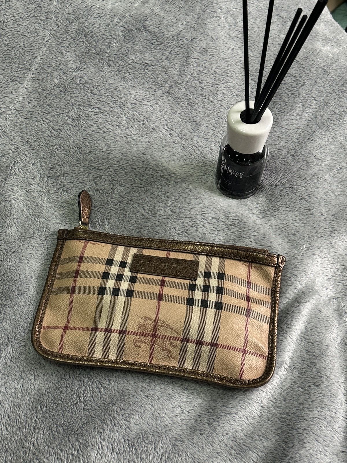 Burberry Burberry Nova Check Canvas Leather Clutch Bag Bronze Trim Size ONE SIZE - 1 Thumbnail