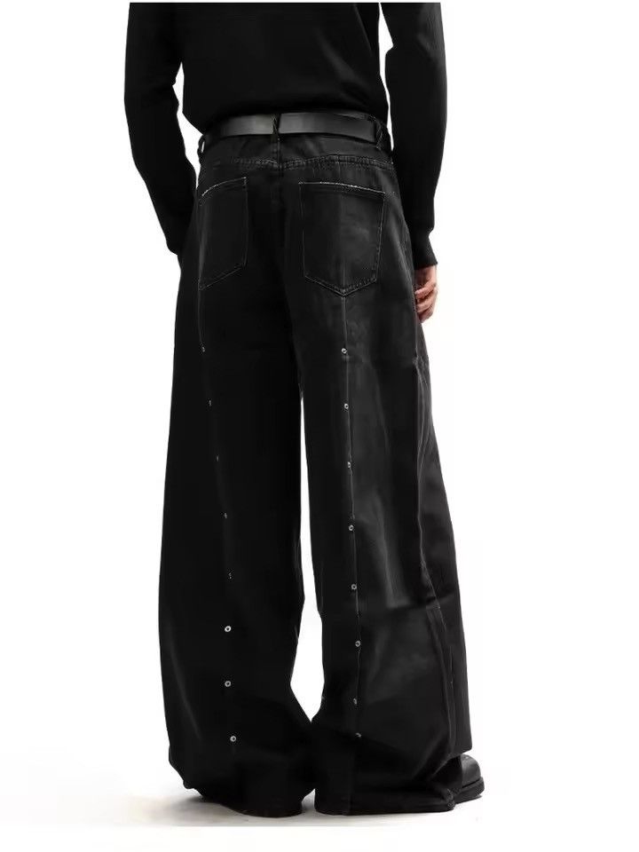 Japanese Brand Y2K Style Rivet Design Pleated Black Baggy Jean Size US 27 - 3 Thumbnail