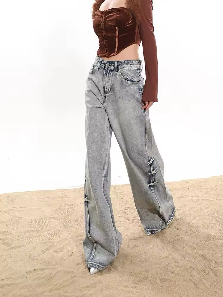 Jean Y2K Washed Grey Baggy Jeans Size 29" - 3 Thumbnail