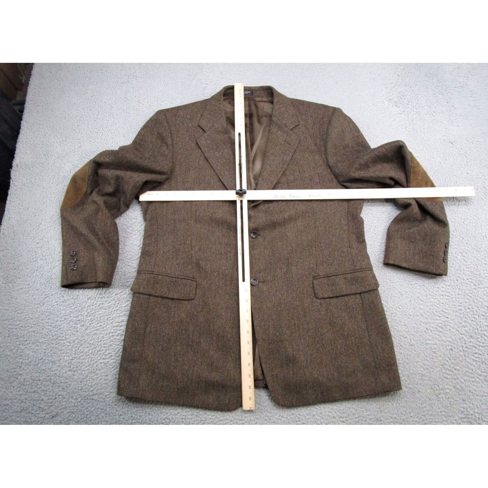 Stafford Stafford Blazer Mens 46L Brown Tweed Wool Sport Coat Elbow Patch Jacket Career Vintage Size 46R - 5 Thumbnail
