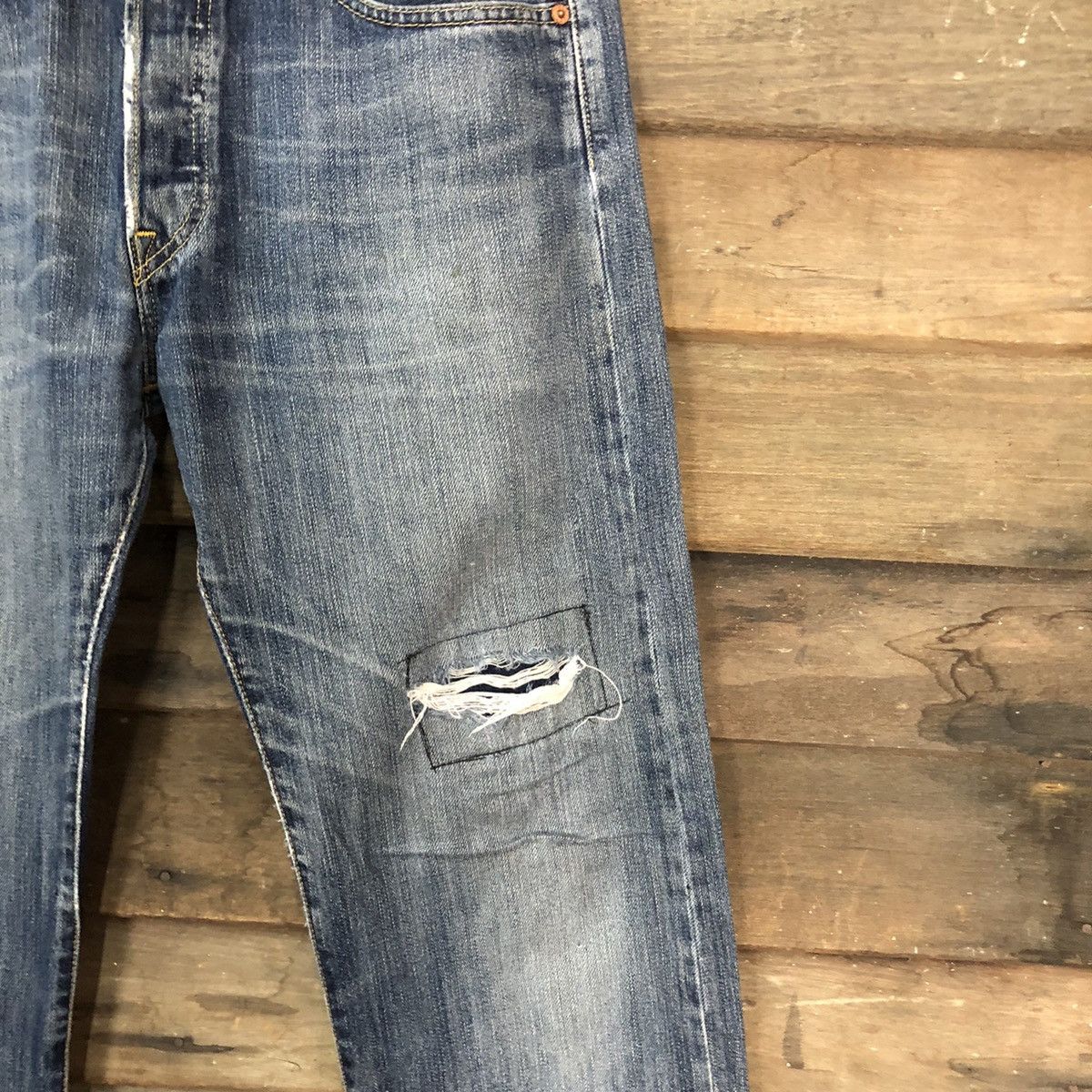 Levi's 501 Levis ripped distressed Blue faded Denim Pants #7309 Size US 31 - 6 Thumbnail