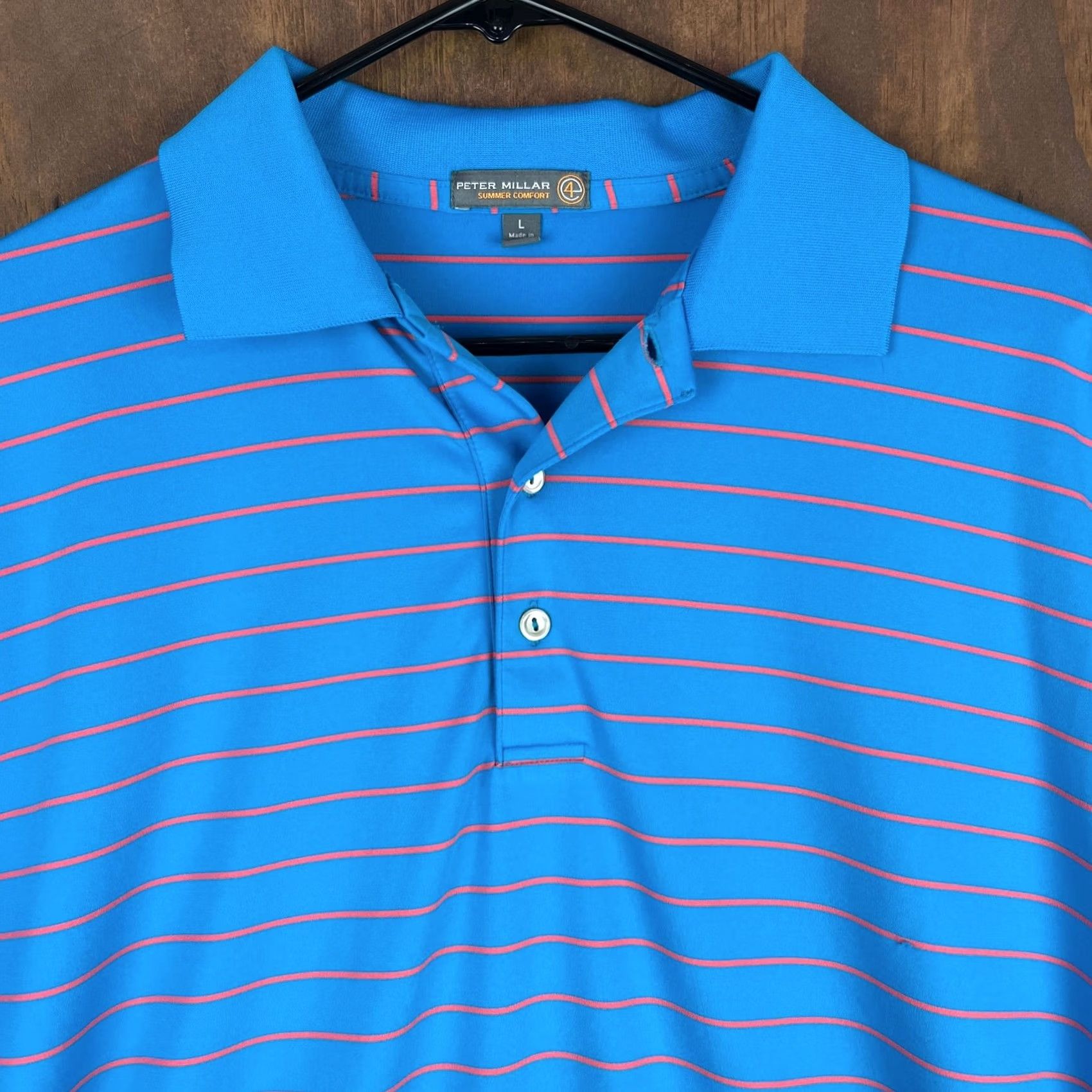 Peter Millar Peter Millar Blue Pink Stripe E4 Performance Stretch Short Sleeve Polo - Men’s Size US L / EU 52-54 / 3 - 2 Thumbnail