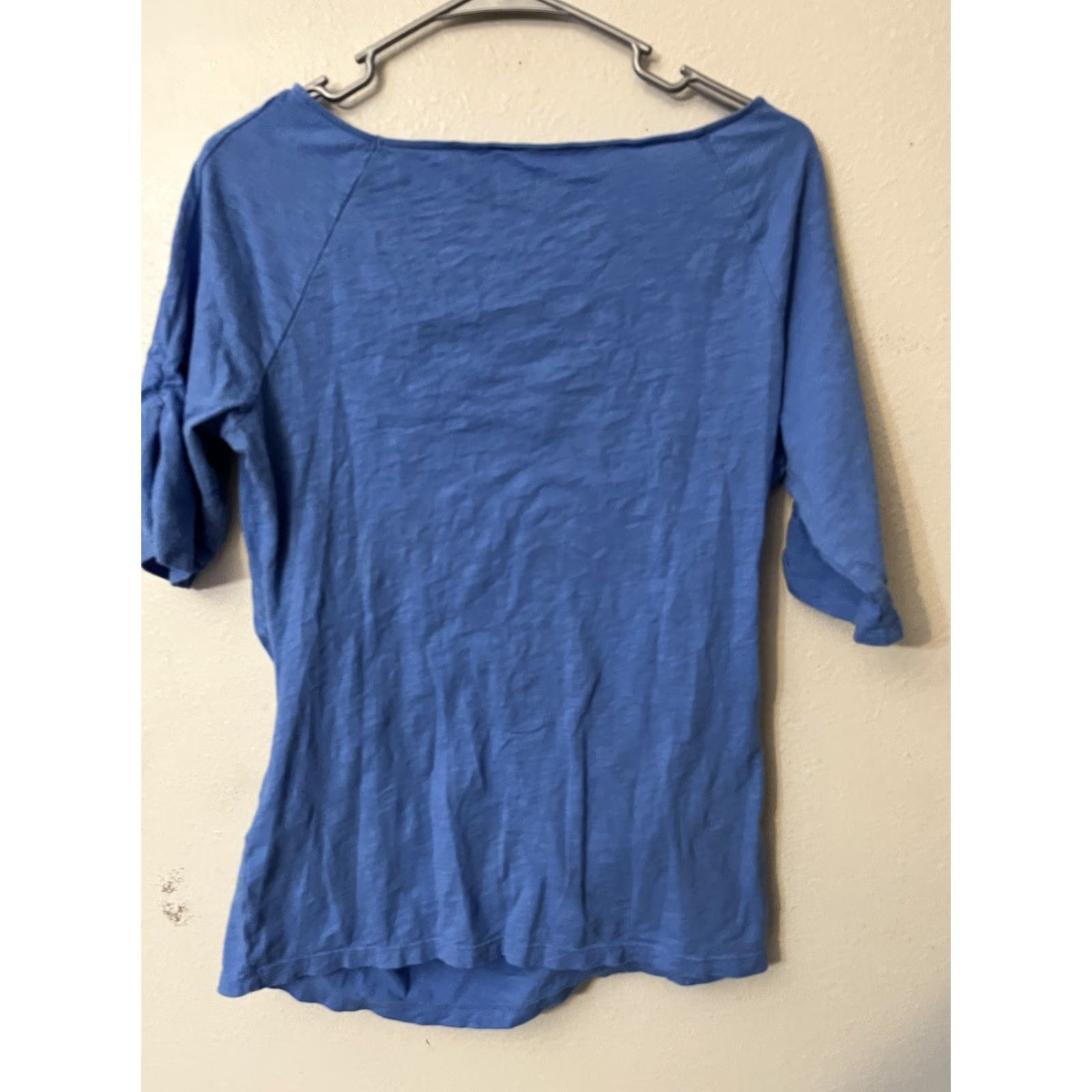 Vintage VINTAGE New York & Company Boat Neck Shirt Womens XL Blue Ruched Sleeve 3/4 Stretch Shirt Womens XL Blue Ruched Sleeve Size XL / US 12-14 / IT 48-50 - 2 Thumbnail
