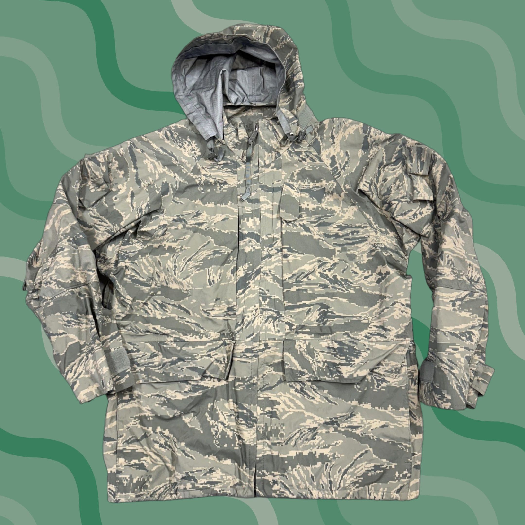 Vintage US Air Force APECS Parka Mens Large Regular Tiger Stripe Camouflage Hooded Jacket Size US L / EU 52-54 / 3 - 1 Thumbnail
