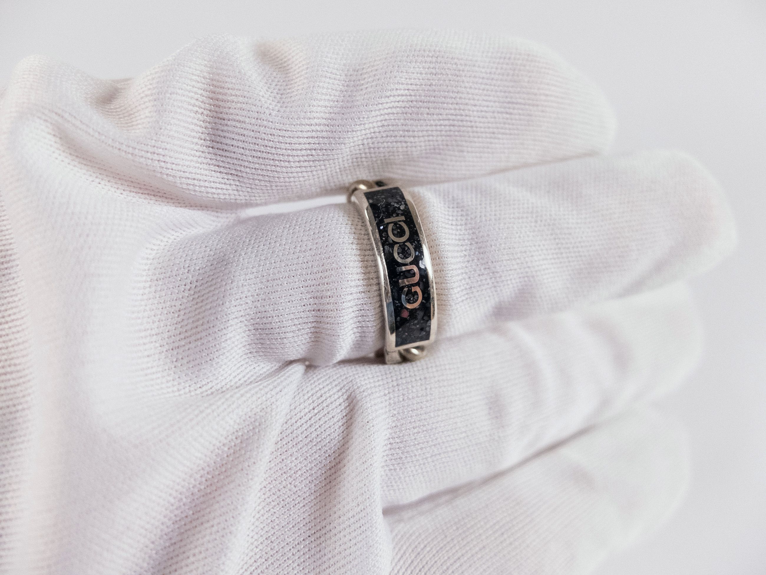 Gucci GUCCI Tag Chain logo black silver ring Size 20 / 9 Size ONE SIZE - 3 Thumbnail