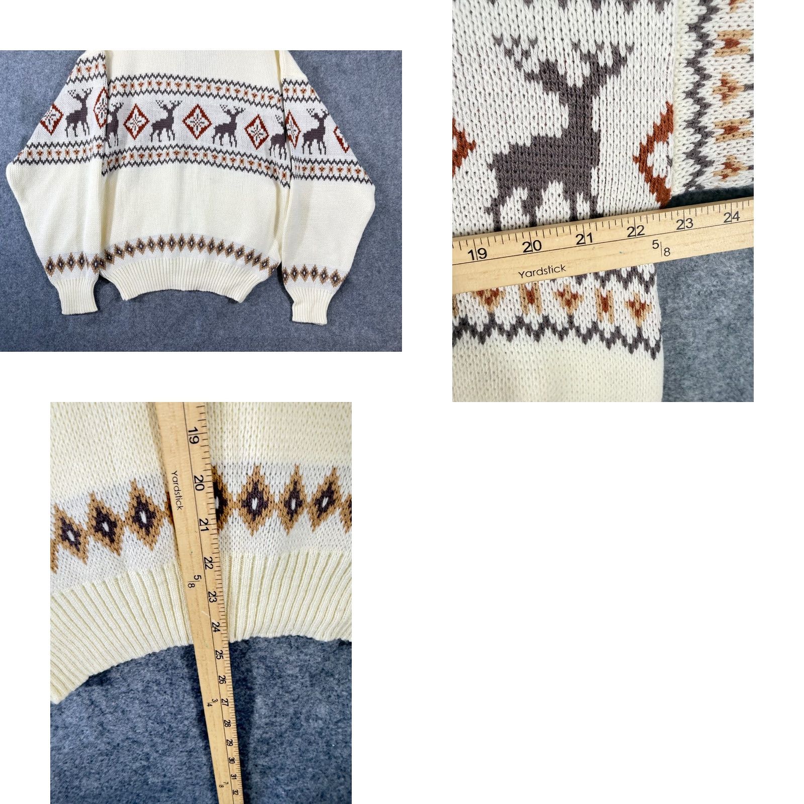 Vintage Scandia Woods Sweater Mens L Ivory Argyle Nordic Deer Mock Neck Full Zip NWOT Size US L / EU 52-54 / 3 - 8 Thumbnail