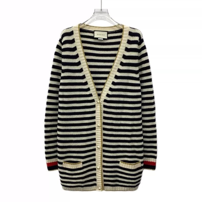 Gucci Gucci Color-blocked striped wool V-neck single-breasted lon Size M / US 6-8 / IT 42-44 - 1 Thumbnail