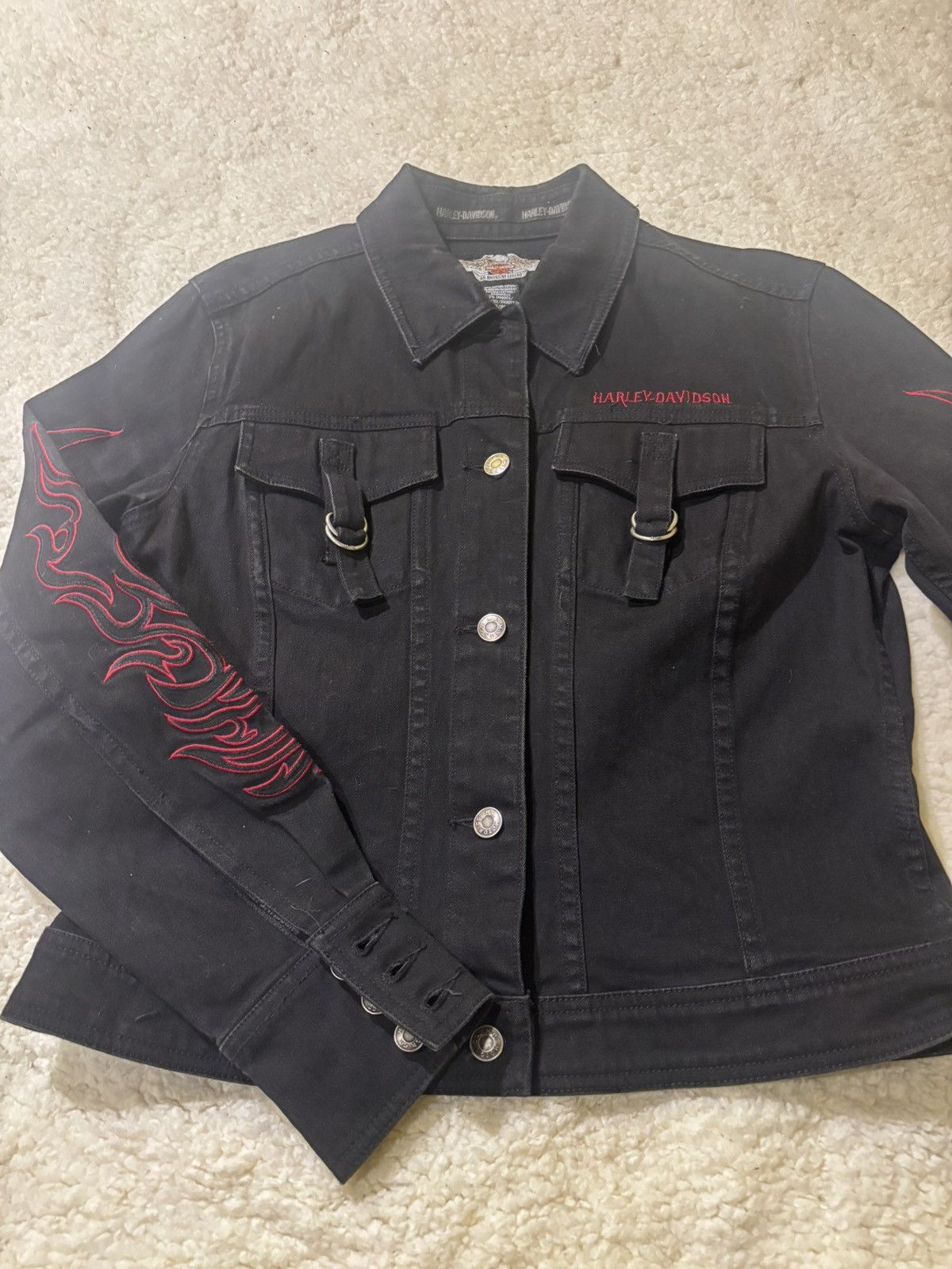 Harley Davidson Black denim jacket0241 Size M / US 6-8 / IT 42-44 - 1 Thumbnail