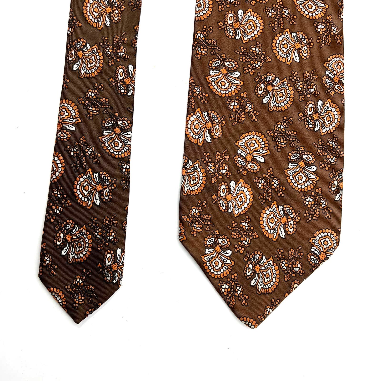 Vintage 80s Christian Dior Silk Tie Floral Motif Brown