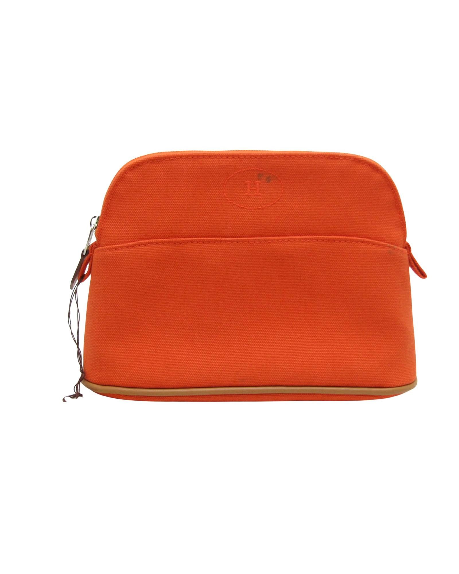 image of Hermes Chic And Versatile Mini Pouch In Brown And Orange Cotton-Leather Blend, Women's