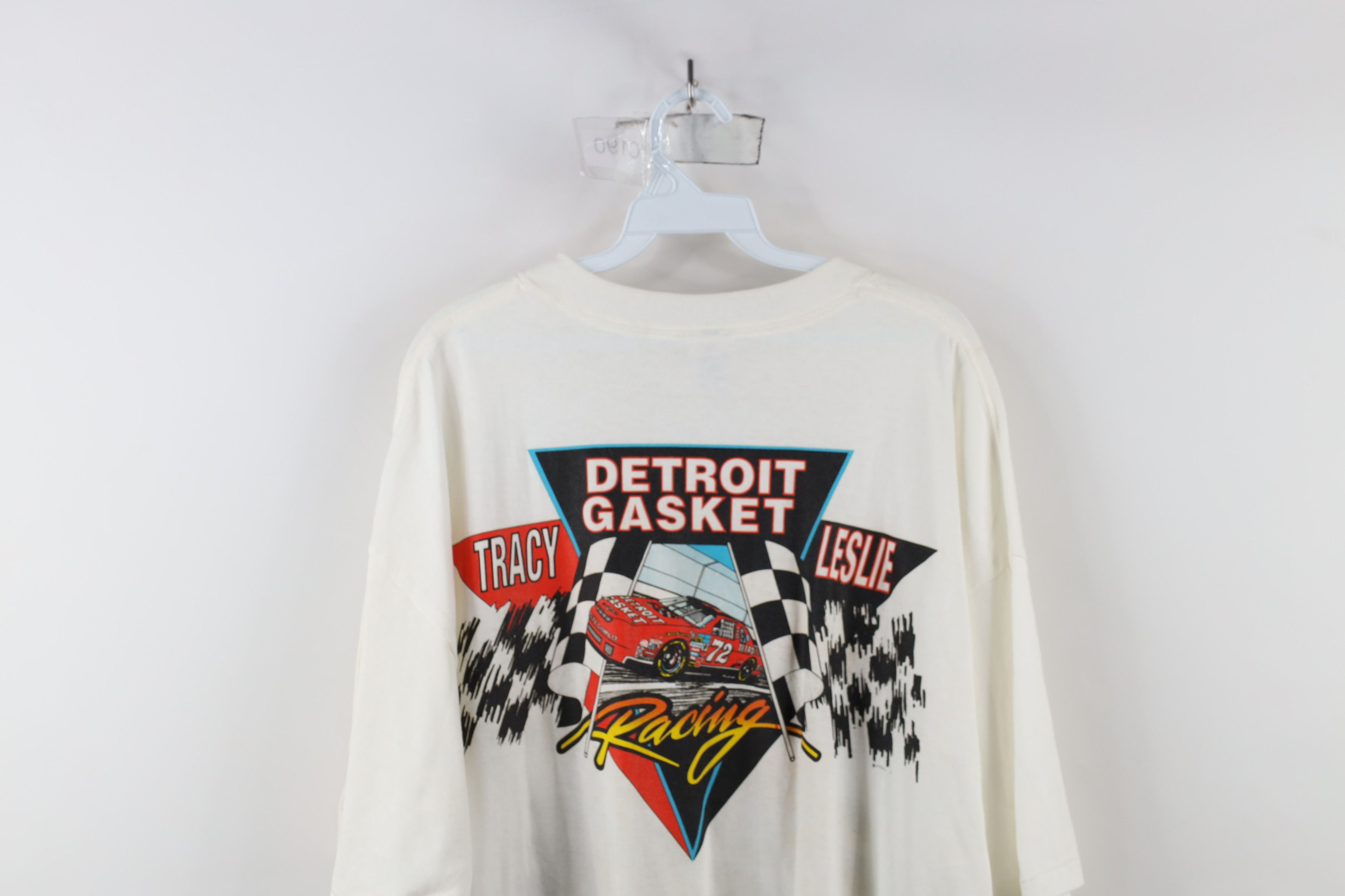 Vintage Vintage 90s Tracy Leslie Detroit Gasket Racing T-Shirt White Size US XXL / EU 58 / 5 - 13 Thumbnail