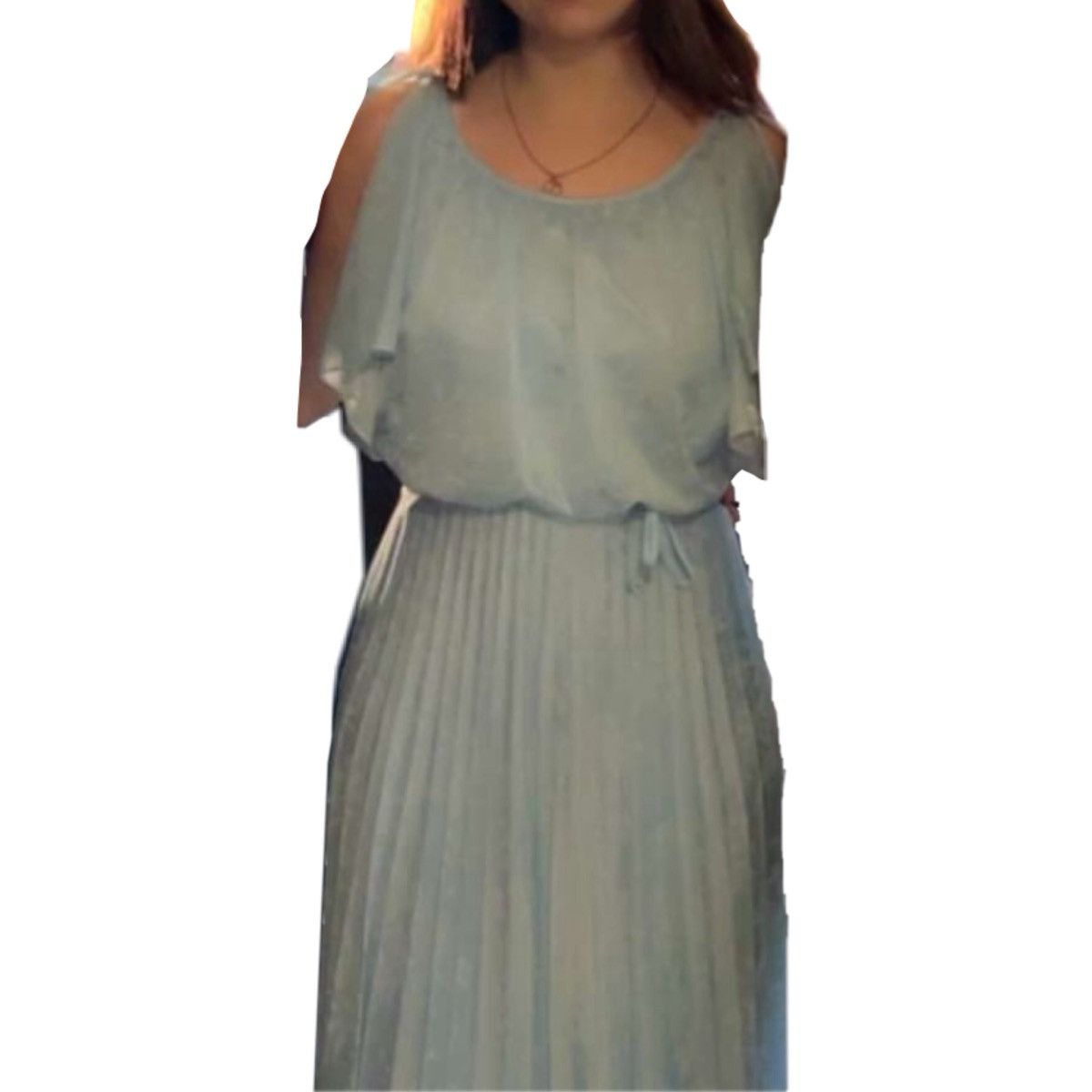 Vintage Women’s small romantic powder blue 70s dress flounce damask Size S / US 4 / IT 40 - 5 Thumbnail