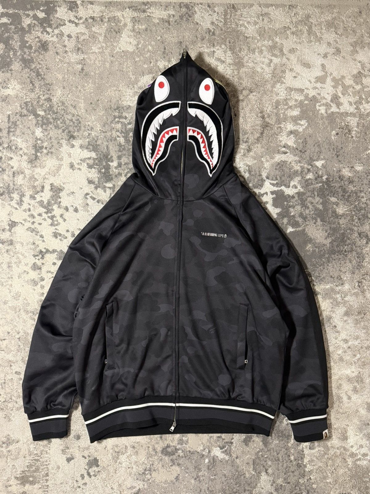Stussy x A Bathing Ape フルジップパーカー 黒 Bape × Stussy Bape x Stussy Shark Full Zip Hoodie | Grailed