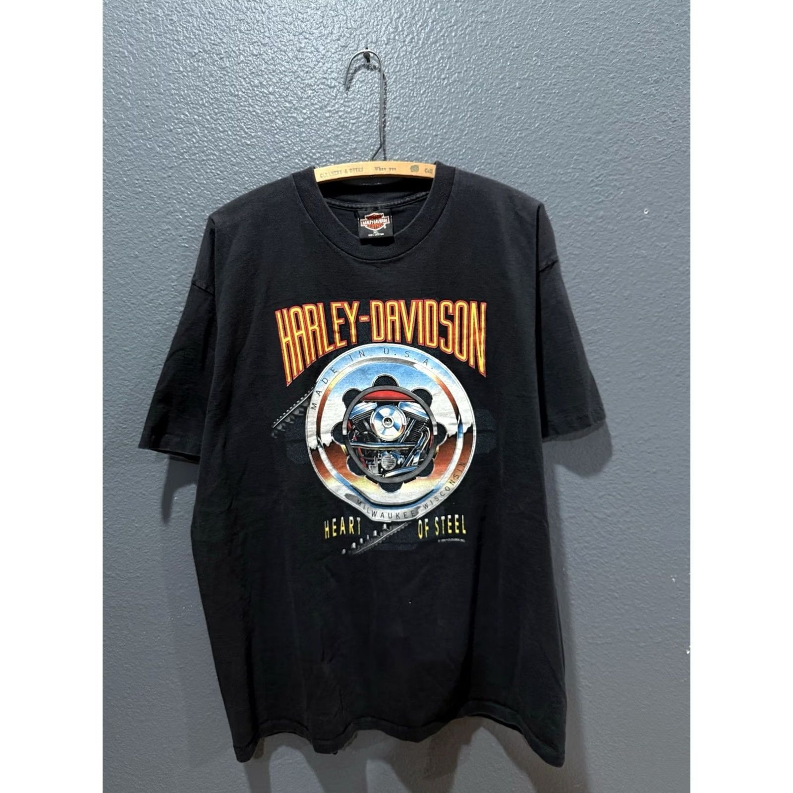 Harley Davidson VINTAGE Harley Davidson Heart Of Steel Black Tee XL Mens 90s Size US XL / EU 56 / 4 - 3 Thumbnail
