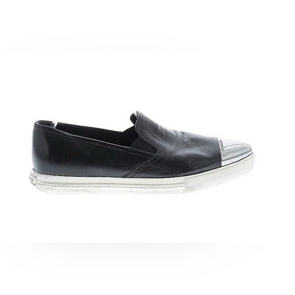 Miu Miu Miu Miu Black and Silver Slip-On Loafers Size US 8.5 / IT 38.5 - 1 Thumbnail
