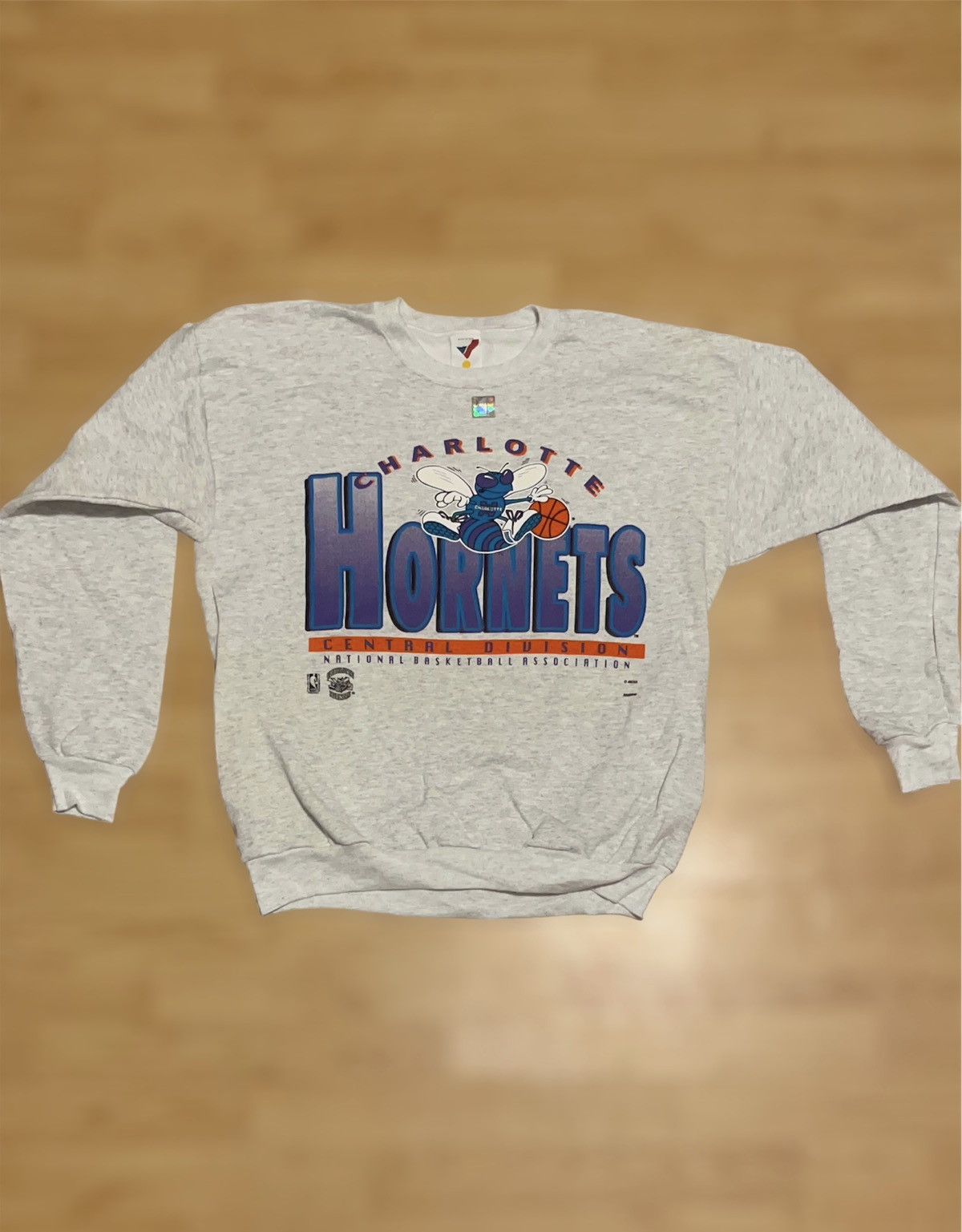 Image of Nba Large 1994 Vintage Artex Charlotte Hornets Crewneck in Grey, Men's