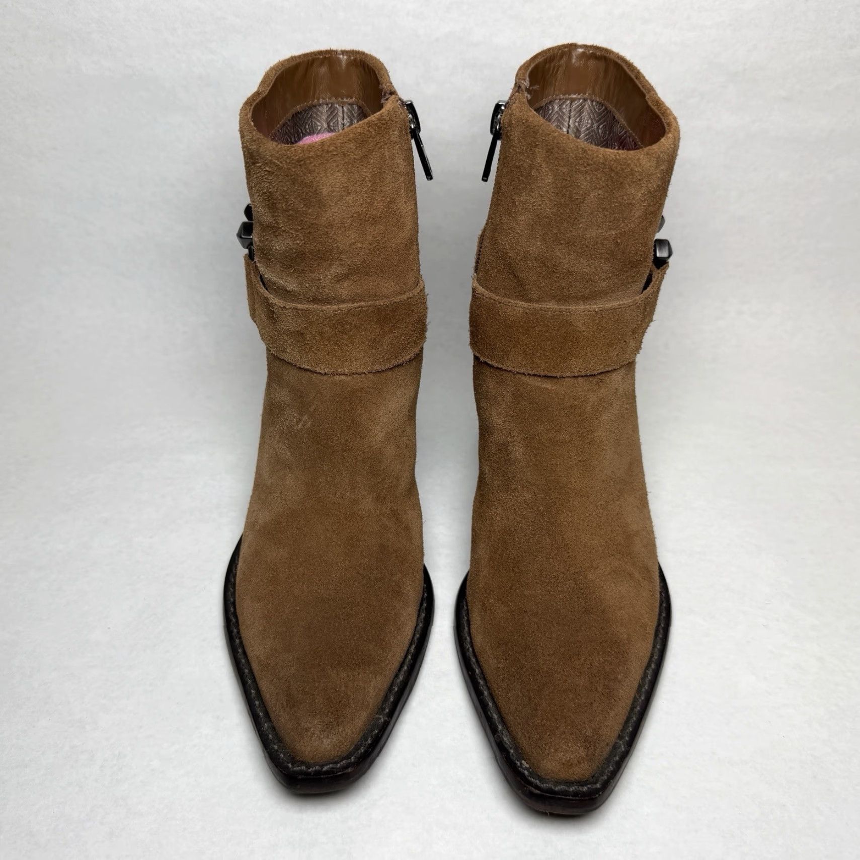 Vintage Antonio Melani Tabbie Oiled Suede Buckle Ankle Boots Women's Size 6M Brown Western/Bohemian Size US 6 / IT 36 - 6 Thumbnail