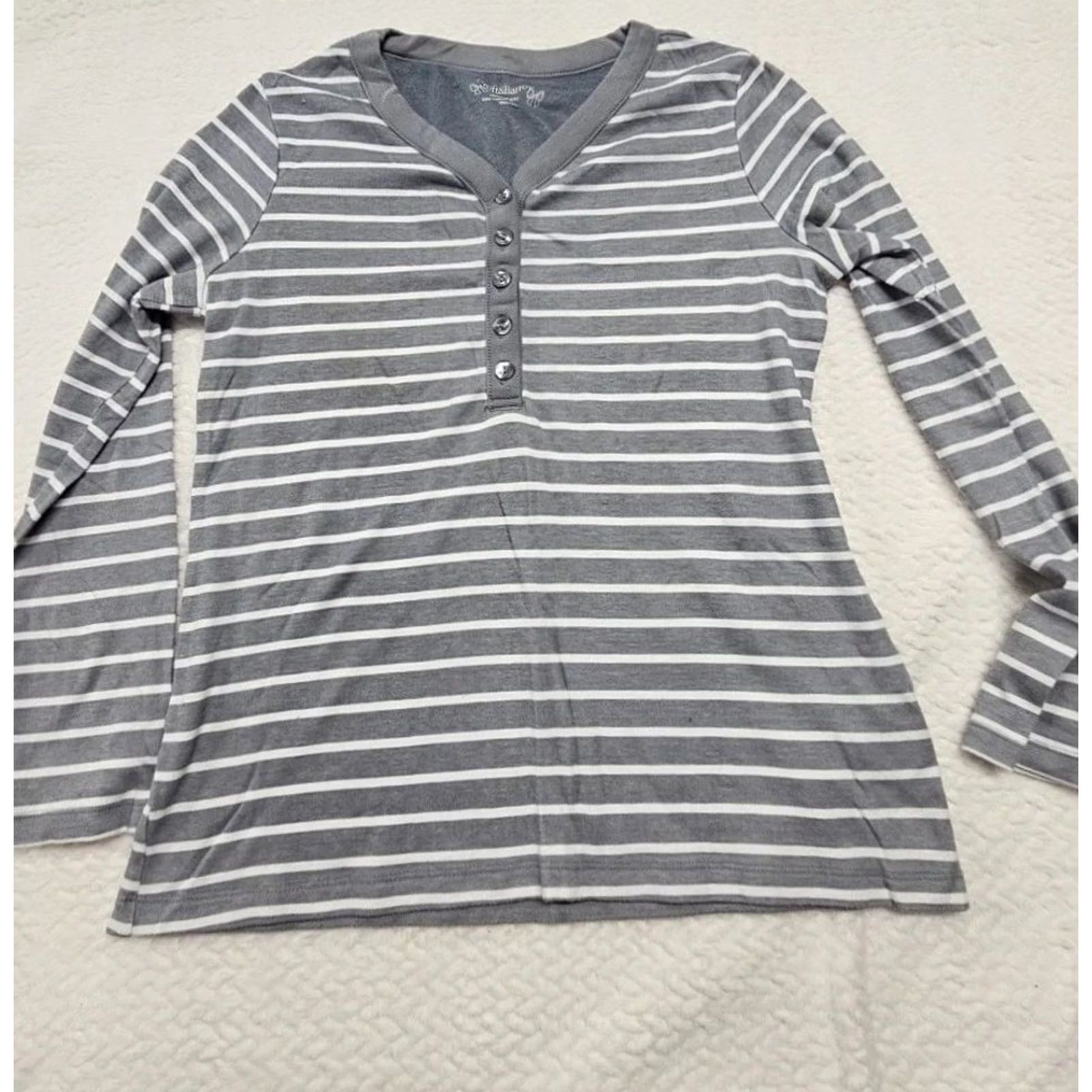 Croft & Barrow VINTAGE Croft & Barrow Intimates Pajama Set Women XS Charcoal Grey Striped Fleece Warm Winter Fall Spring Womens Size ONE SIZE - 7 Thumbnail