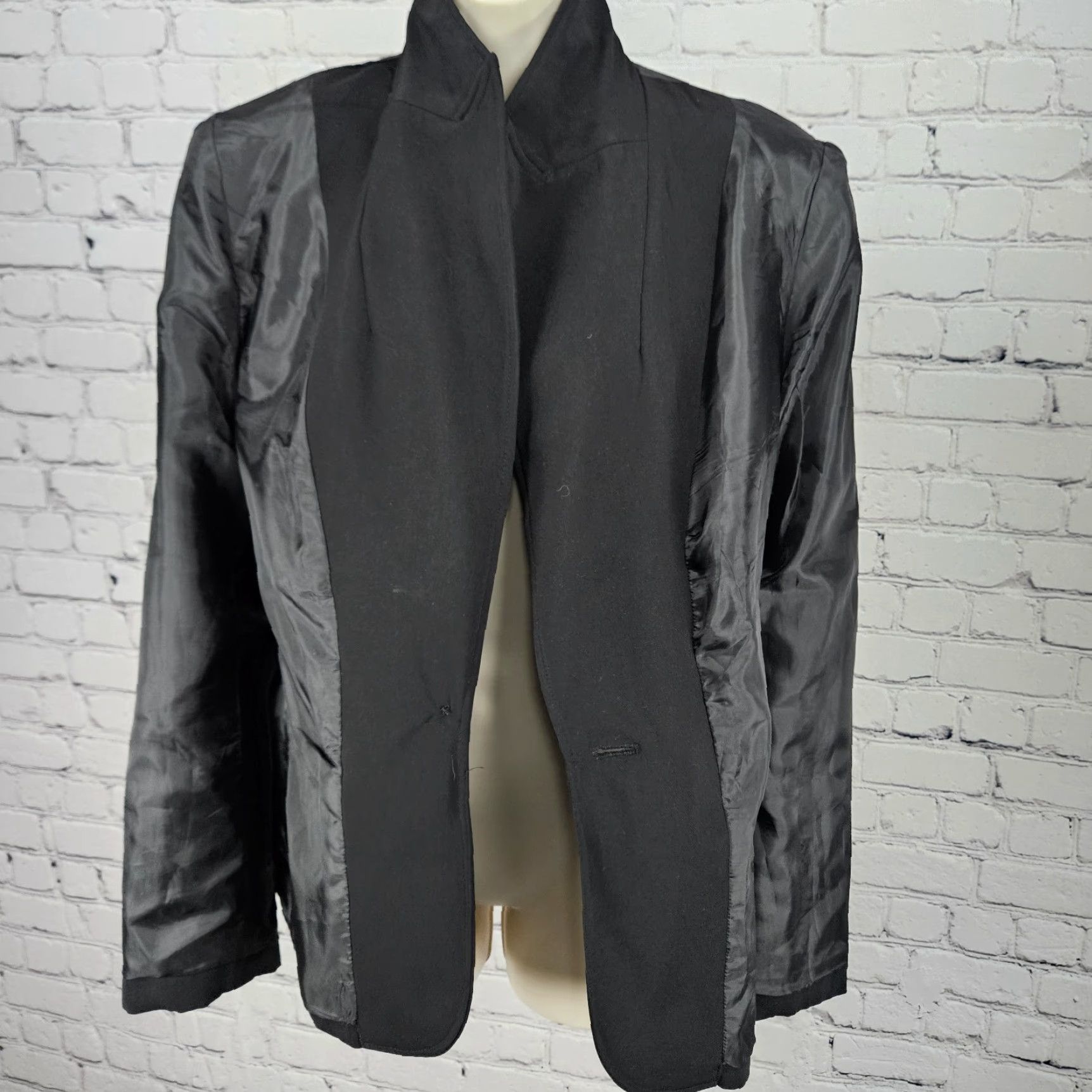 Anne Klein Anne Klein Blazer Jacket Black 1 Button Peak Lapel Single-Breasted Formal Women 10 Regular Long Sleeve Pants Suit Lined Polyester Size L / US 10 / IT 46 - 5 Thumbnail