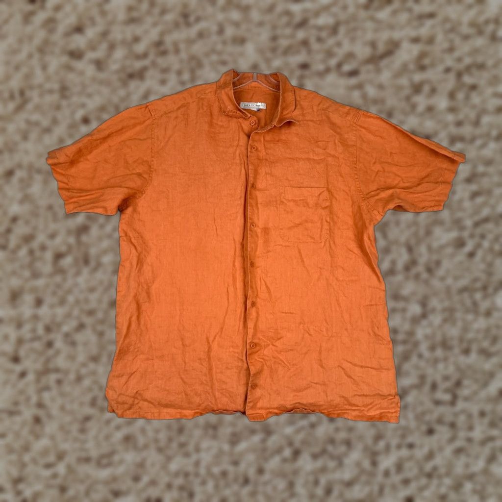 Vintage Linea Uomo Shirt Men XL Big & Tall Orange 100% Linen Hawaiian Button Up Short Sleeve Crew Neck? Size US XL / EU 56 / 4 - 1 Thumbnail