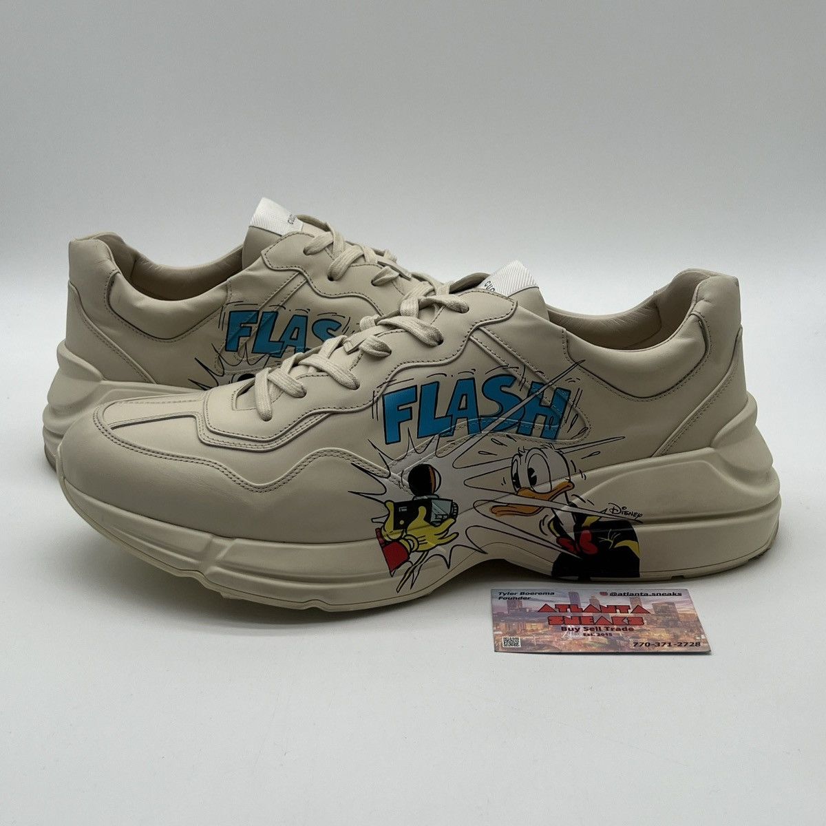 image of Disney X Gucci Rhyton Donald Dunk Shoes in Cream, Men's (Size 14)