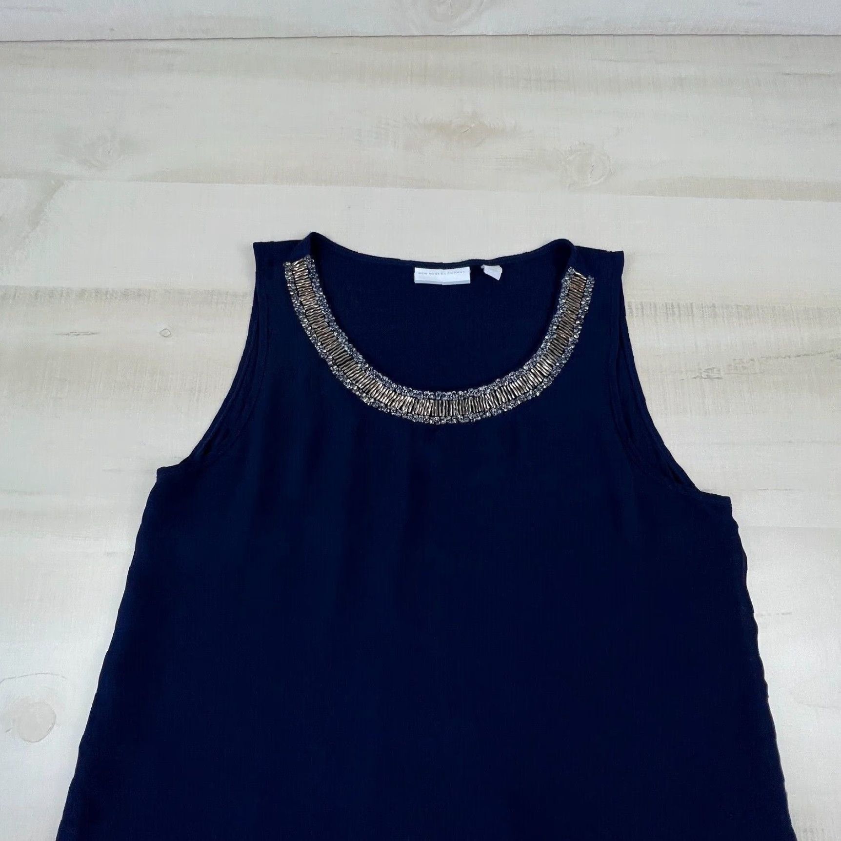 Vintage NY&Co Women's Blue Beaded Neckline Sleeveless Blouse Top XS Size XS / US 0-2 / IT 36-38 - 2 Thumbnail