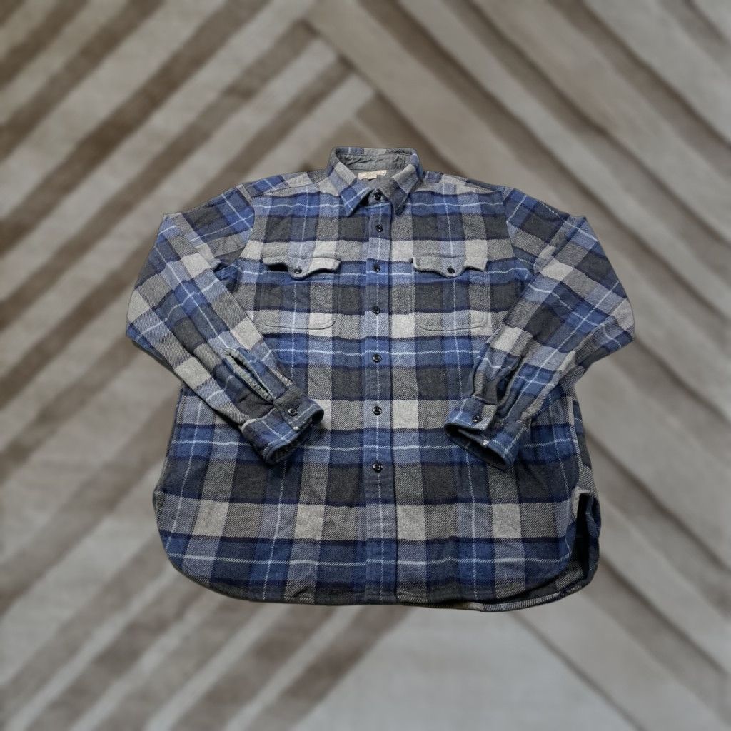J.Crew J.CREW Wallace & Barnes Flannel Shirt Mens Large Heavyweight Plaid Cotton Blue Button-Up Long Sleeve Casual Addl. Details: Cuffs Damage/Sleeve Stain Size US L / EU 52-54 / 3 - 1 Thumbnail