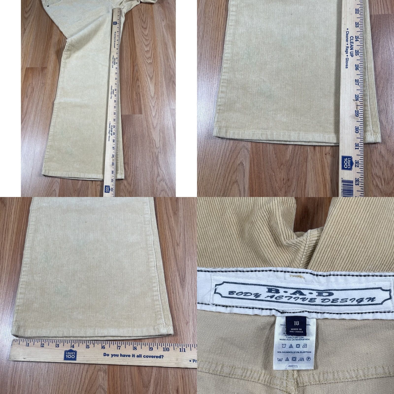 Vintage B.A.D Pants Womens 18 Body Active Design High Rise Stretch Straight Leg Corduroy Yellow Size 40" / US 18 - 8 Thumbnail