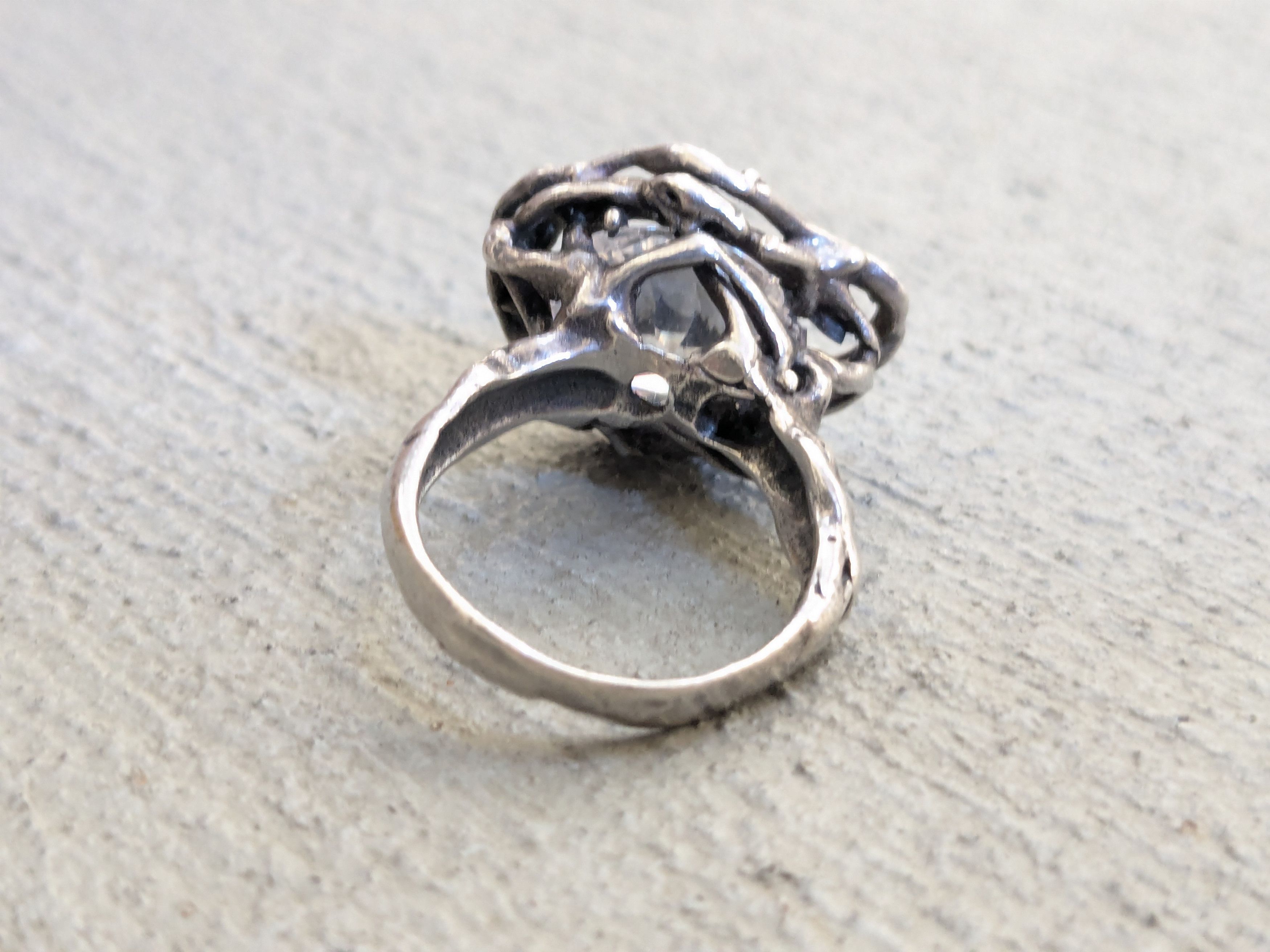 Jewelry × Vintage Sterling Silver Ring 6.75 CZ Brutalist Modern Avant Garde Size ONE SIZE - 9 Thumbnail
