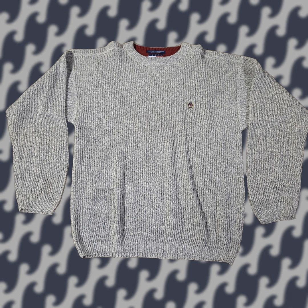 Tommy Hilfiger VINTAGE Tommy Hilfiger Sweater Mens Medium Gray V Neck Ribbed Marled Knit Crest Logo Size US M / EU 48-50 / 2 - 1 Thumbnail