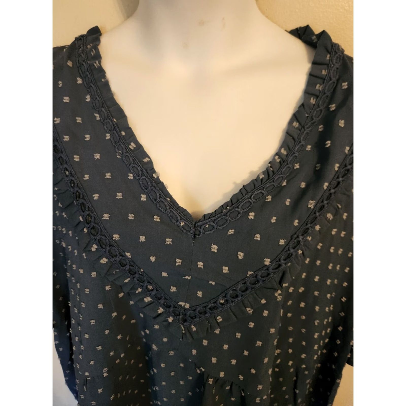 Vintage Bloomchic Blue Swiss Dot Lace Trim Tunic Top Size 28 Women Size 4XL / US 24-26 - 2 Thumbnail