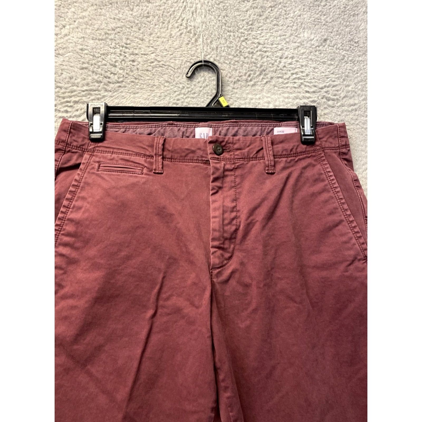 Gap Gap Chino Pants Mens 33x32 Slim Chino Pants Maroon Cotton Twill Pockets Button Zip Slim Stretch Casual Men’s Pants Size US 33 - 2 Thumbnail