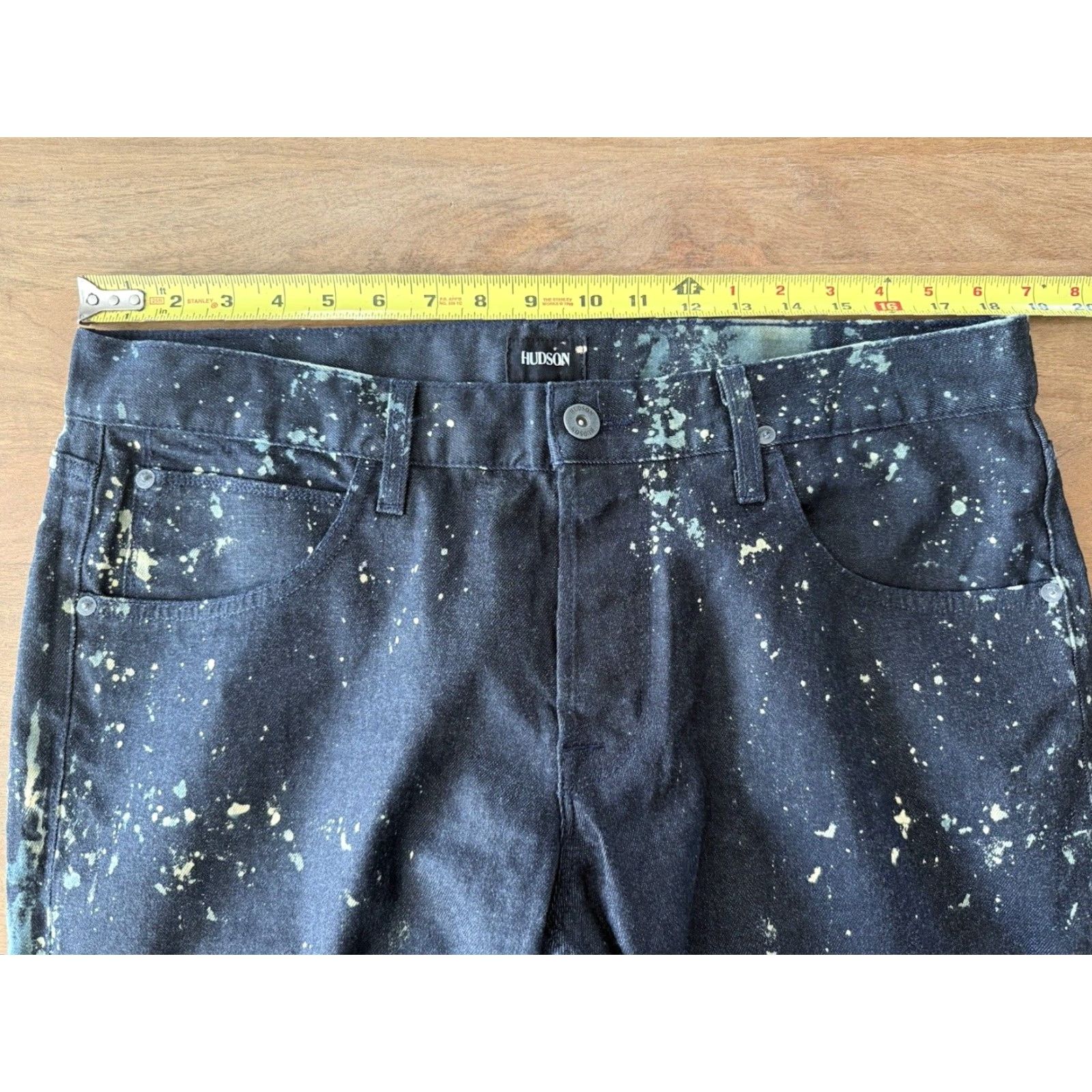Hudson Hudson Jeans Slim Straight Denim Mens 36 Regular 37x32.5 Indigo Blue Splatter 5-Pocket Logo Button Tailored Urban Rock Theme Size US 36 / EU 52 - 7 Thumbnail