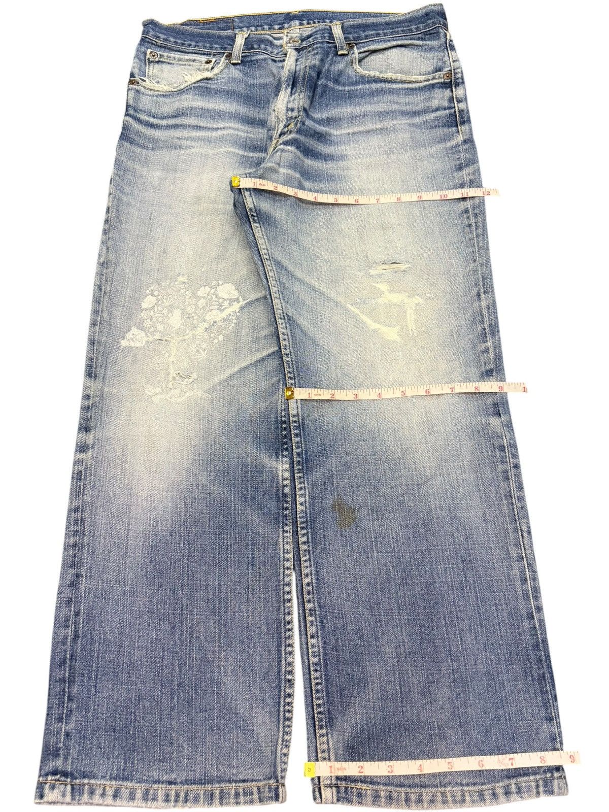 Levi's Vintage 90s Levis 533 Orange Tab Floral Distress Baggy Jeans Size 33" - 8 Thumbnail