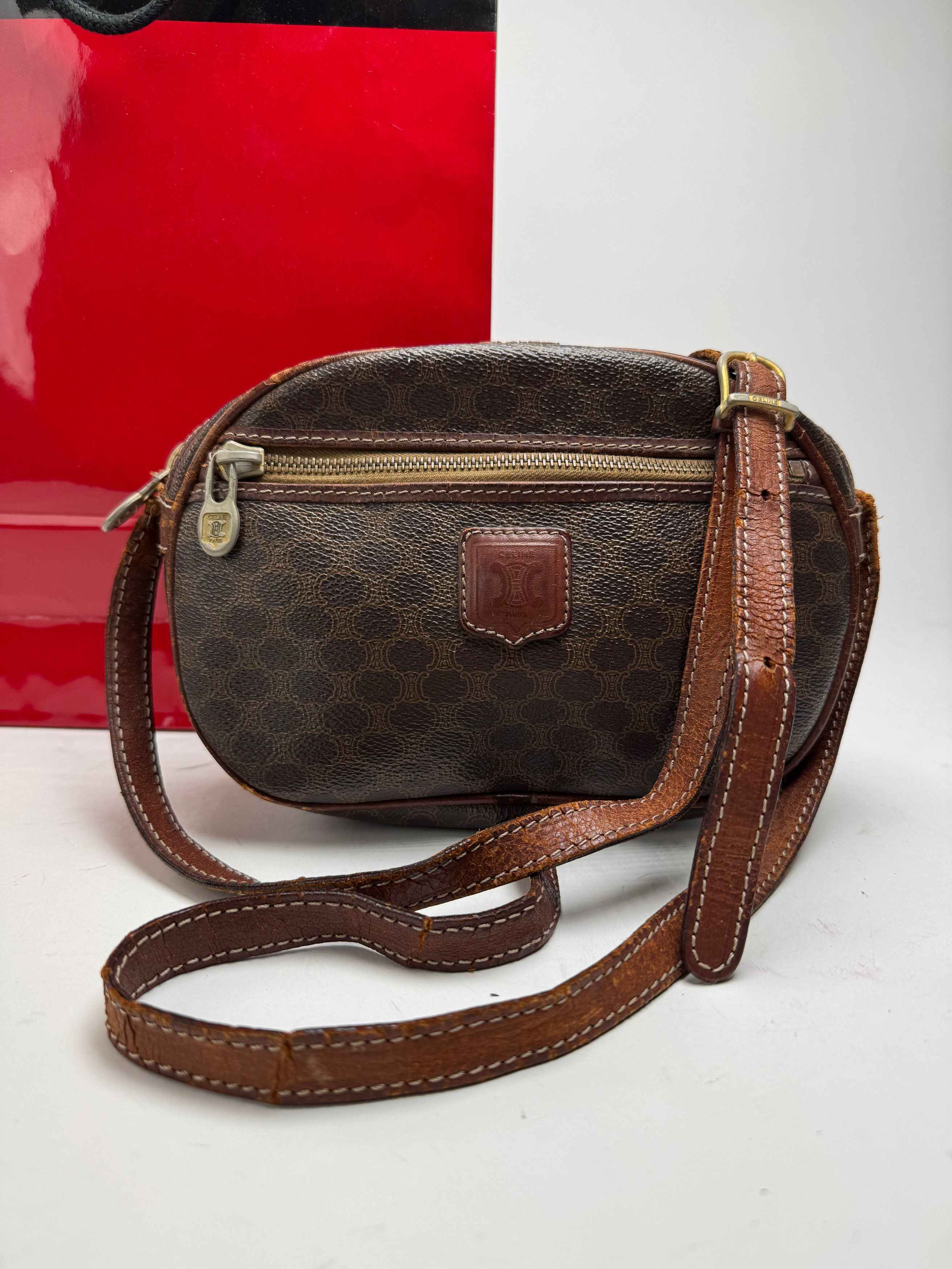 Celine Vintage Triomphe Monogram leather bag brown Size ONE SIZE - 1 Thumbnail