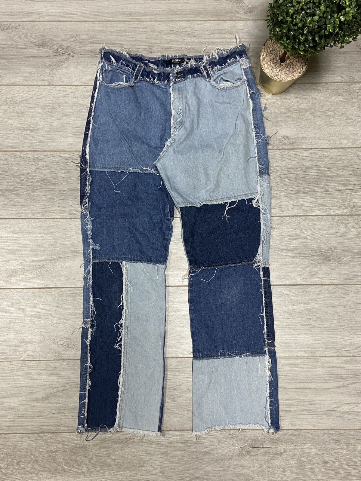 Jaded London Jaded London Gray Patchwork Flared Jeans Size US 32 / EU 48 - 1 Thumbnail