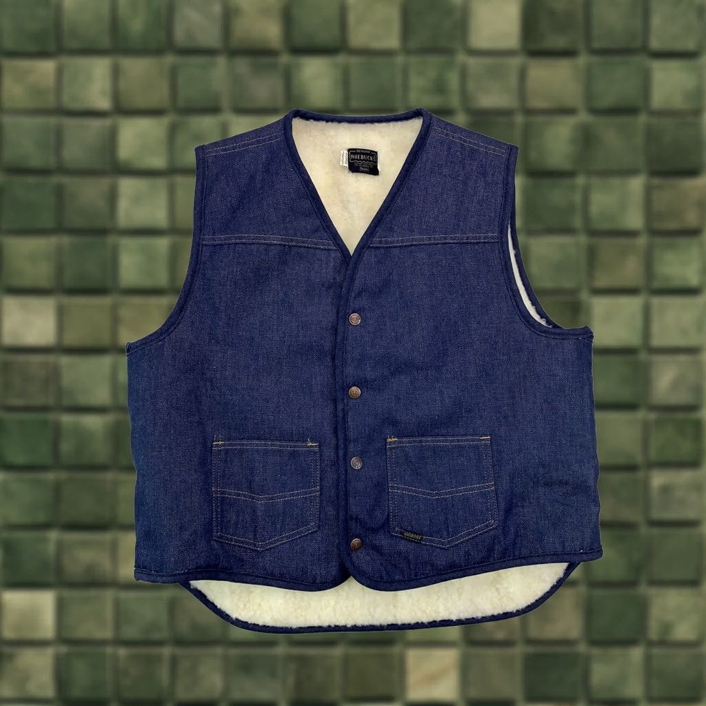 Sears VINTAGE Sears Roebucks Denim Vest Mens XL Faux Sherpa Lined Made in USA Size US XL / EU 56 / 4 - 1 Thumbnail
