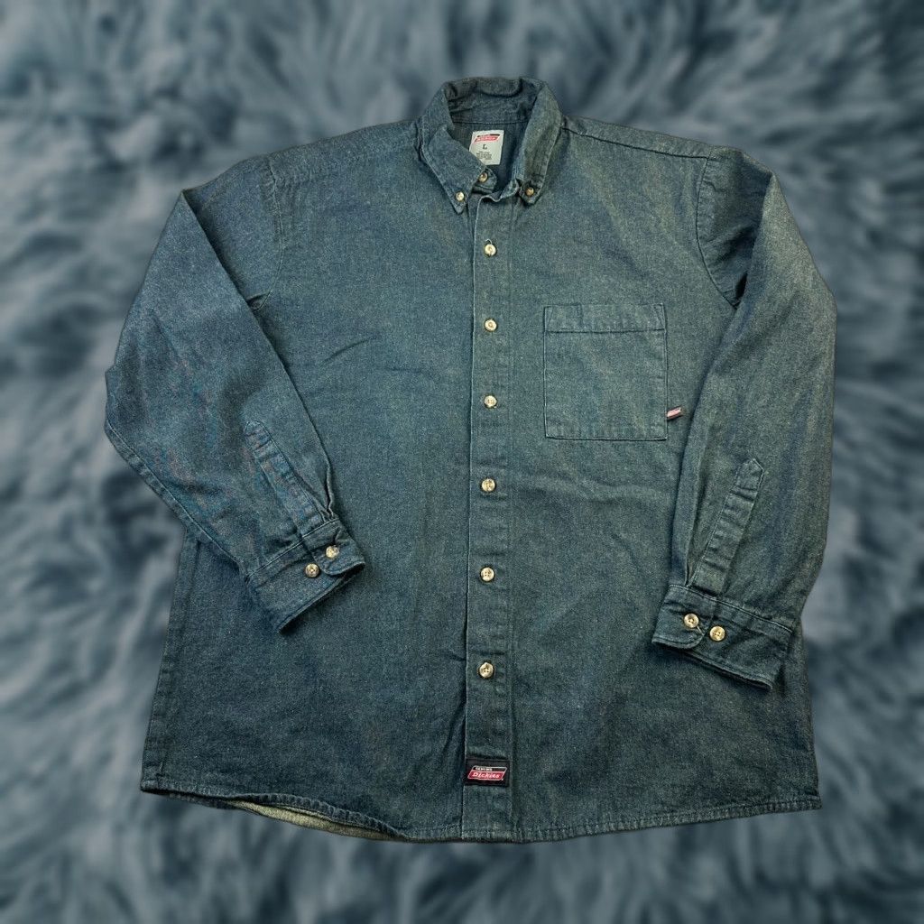 Dickies Dickies Shirt Mens Large Blue Denim Button Up Work Wear Size US L / EU 52-54 / 3 - 1 Thumbnail
