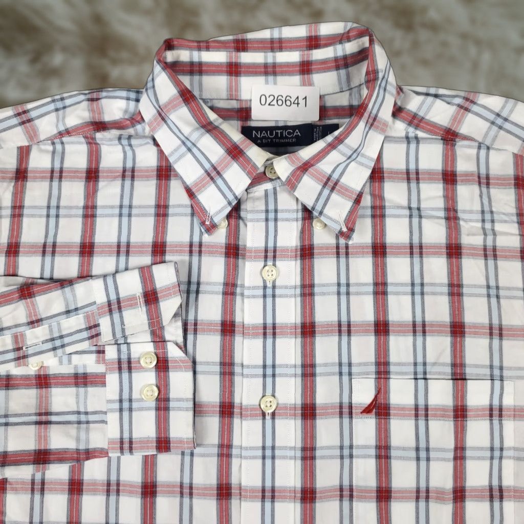 Nautica Nautica Shirt Mens Size Large Red Plaid Button-Up Long Sleeve Casual Business Formal Party/Cocktail Travel Workwear Size US L / EU 52-54 / 3 - 1 Thumbnail